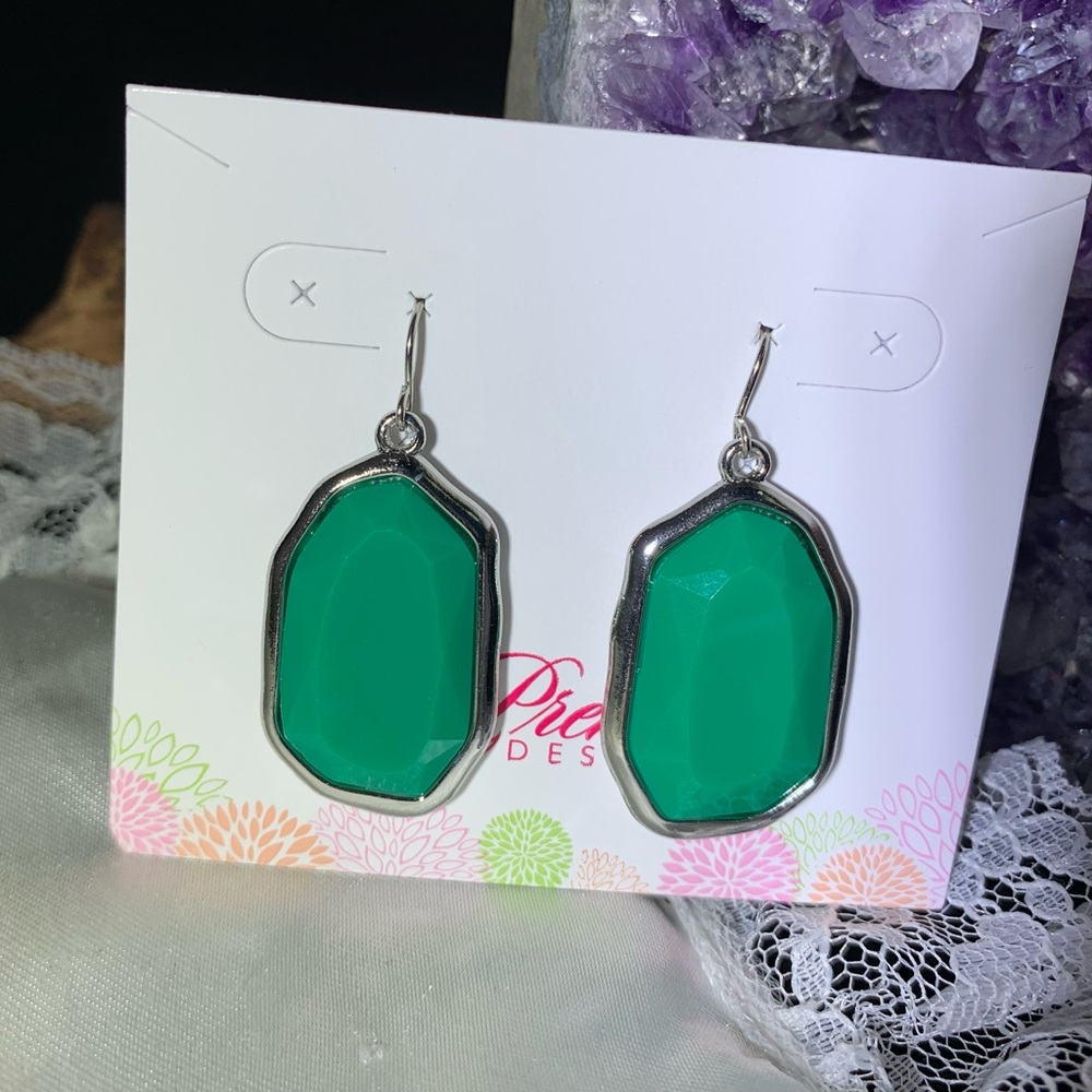 Premier Designs Silver and Green Double sided Earrings
